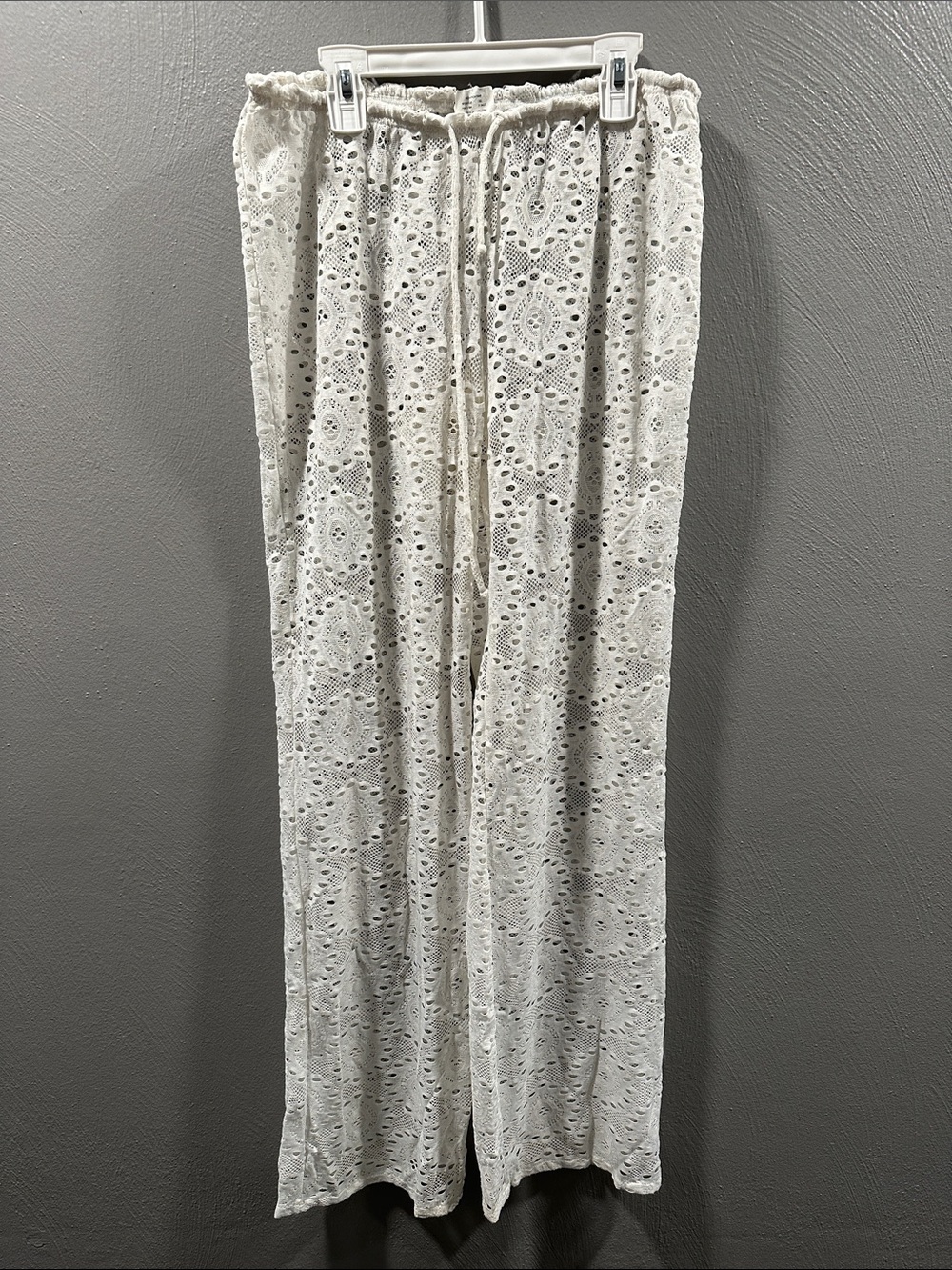 Laundry By Shelli Segal Cream Eyelet Wide-Leg Swim Coverup Pants